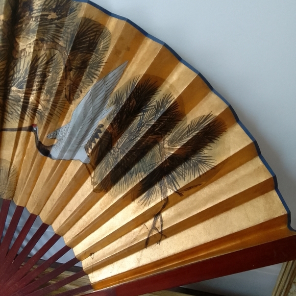 Antique 1920's hand painted gilted crane fan - Picture 2 of 6